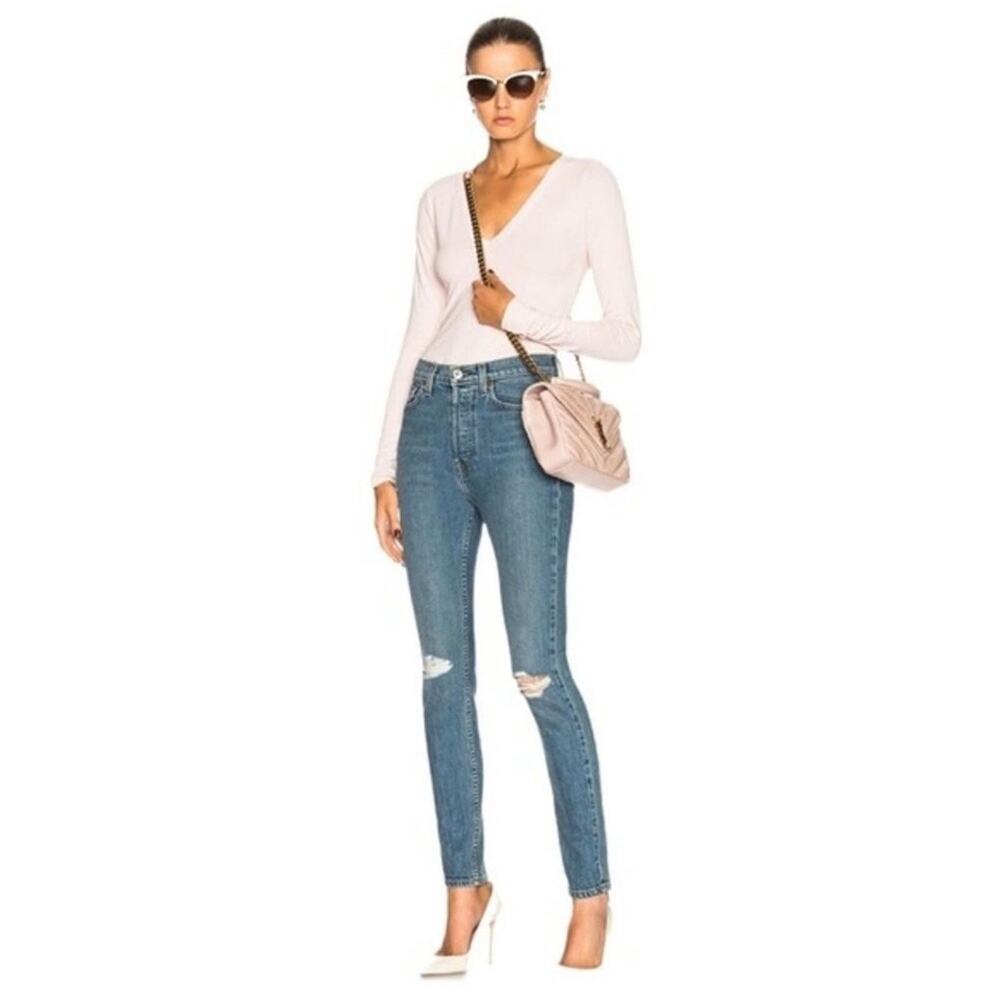 RE/DONE High Rise Skinny Jeans 30 Sunline Destroy Distressed Button Fly Made USA